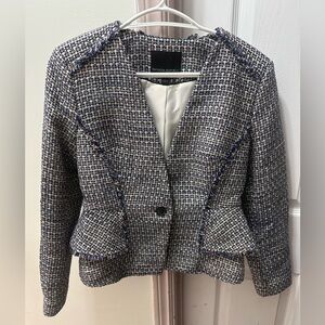 Banana Republic Tweed Peplum Jacket Blazer Size 0 Blue Cream